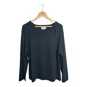 ADRIANNA PAPELL Women's Black Classy Elegant Studded Bow Sweater Size XL Holiday